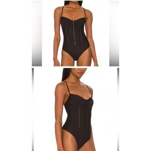Free People‎ Intimately Women's Night Rhythm Corset Bodysuit in Black Size XS